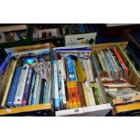 FIVE BOXES OF BOOKS, to include children's, historical, fictional paperbacks, etc