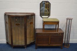 AN EARLY TO MID 20TH CENTURY OAK BLANKET CHEST, width 93cm x depth 45cm x height 61cm, along with