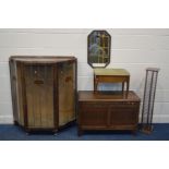 AN EARLY TO MID 20TH CENTURY OAK BLANKET CHEST, width 93cm x depth 45cm x height 61cm, along with