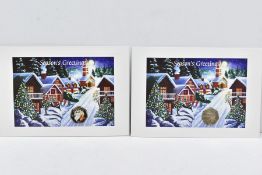ISLE OF MAN POBJOY CHRISTMAS DIAMOND FINISH FIFTY PENCE PAIR OF SNOWMAN AND JAMES 2003 BB coloured