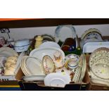 SIX BOXES OF ASSORTED DINNER WARES, KITCHEN CROCKERY AND UTENSILS, ETC, including a John Russell
