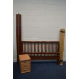 A STAINED HARDWOOD 5FT SLATTED BED FRAME with side rails and slats, together with a modern beech