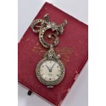 A WHITE METAL SMITHS DELUXE MARCASITE FOB WATCH, mechanical hand wound movement, currently