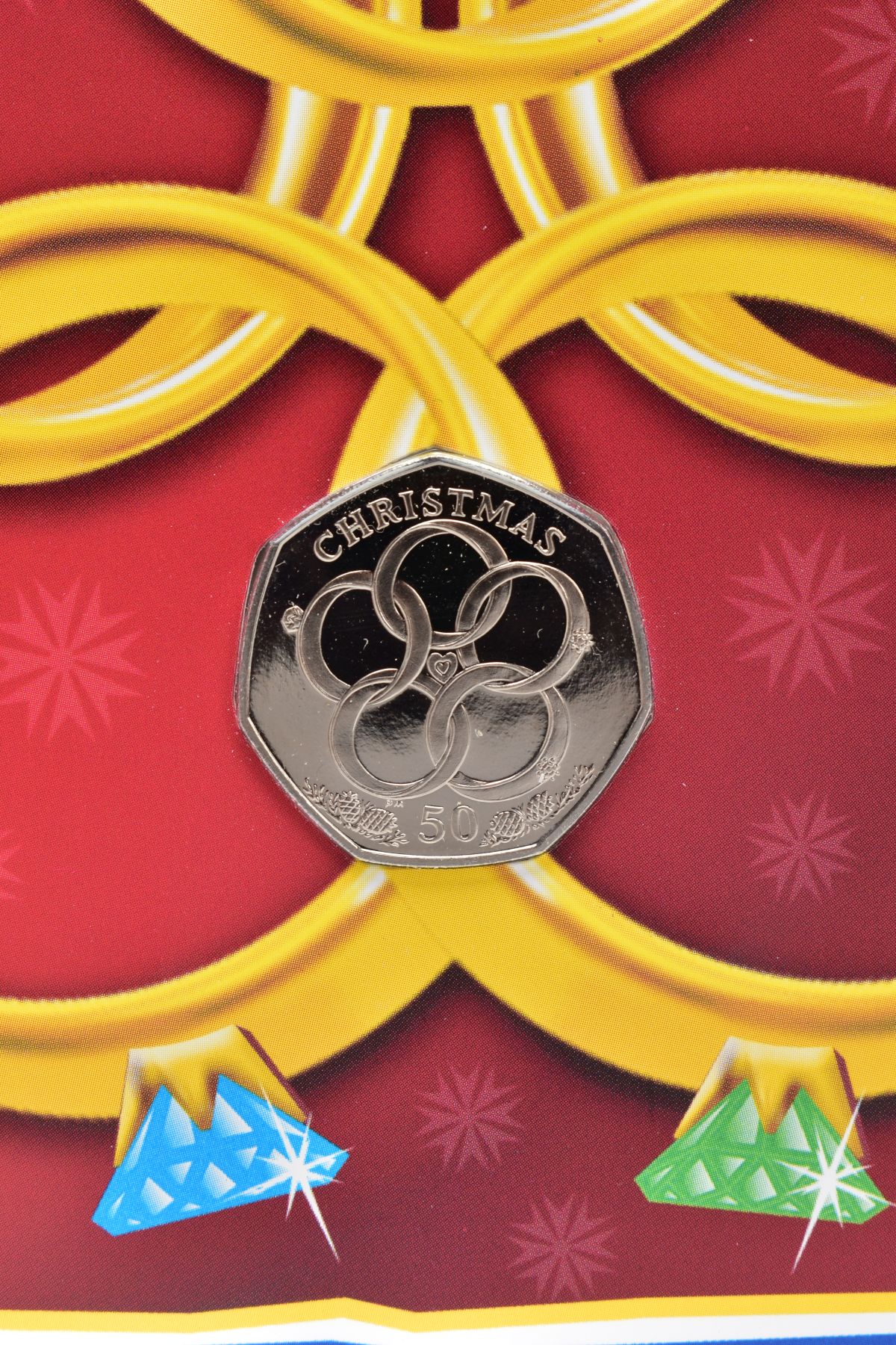 THREE CARDED CHRISTMAS POBJOY ISLE OF MAN FIFTY PENCE DIAMOND FINISH, to include 2009 five Golden - Image 3 of 7