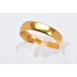 A 22CT GOLD WEDDING BAND, of a plain polished design, approximate width 4.5mm, hallmarked 22ct