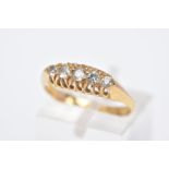 AN 18CT GOLD FIVE STONE DIAMOND RING, set with five graduated old cut diamonds, total estimated