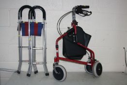 A DISABILITY WALKER and two folding aluminium folding stools (3)