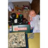 A QUANTITY OF GAMES AND TOYS, etc, including boxed carpet bowls, crown green bowls, a boxed '