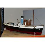A WOODEN MODEL OF A BOAT 'ULISES', some metal parts, painted details, height to top of mast 38cm x