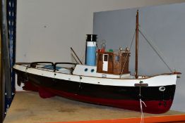 A WOODEN MODEL OF A BOAT 'ULISES', some metal parts, painted details, height to top of mast 38cm x