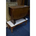 A 1940'S OAK GATE LEG TABLE, along with a marble topped table, on an early 20th century pine base (