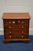 A SMALL HARDWOOD CHEST OF TWO SHORT OVER THREE LONG DRAWERS, brass turned handles, on bracket
