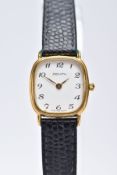 A LADIES GOLD PLATED ZENITH WRISTWATCH, a white rounded square dial signed 'Zenith', Arabic