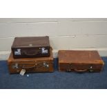 THREE VARIOUS SUITCASES, including one leather suitcase (sd)