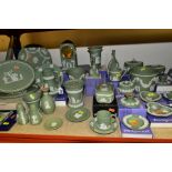 A COLLECTION OF BOXED AND UNBOXED WEDGWOOD GREEN JASPERWARE, including salt and pepper pots, a