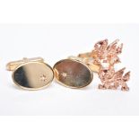 TWO PAIRS OF 9CT GOLD CUFFLINKS, the first a pair of yellow and rose gold Clogau cufflinks in the