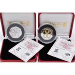 ISLE OF MAN SILVER PROOF PAIR OF CHRISTMAS FIFTY PENCE COINS, to include a coloured five Golden