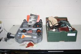 A BLACK AND DECKER QUATTRO with four batteries, charger, three attachments and handle and a Parkside