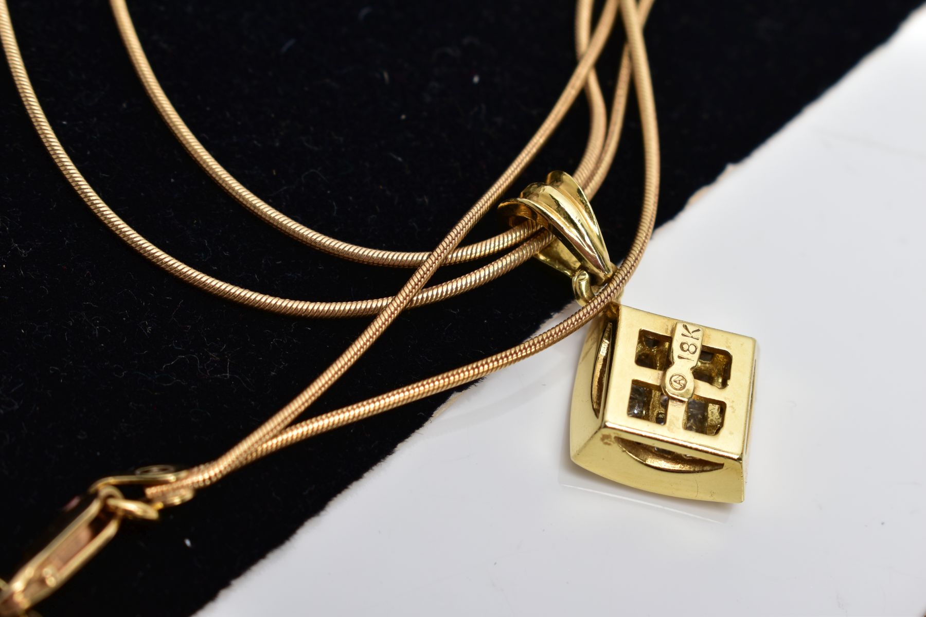 A MODERN DIAMOND CLUSTER PENDANT NECKLACE, the pendant of a square design set with twenty five - Image 4 of 4