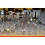 A QUANTITY OF ASSORTED GLASSWARE, including tumblers, brandy glasses, wine glasses, Tutbury