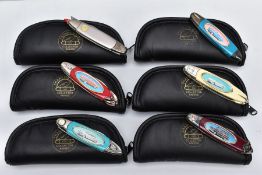SIX FRANKLIN MINT COLLECTOR KNIVES, all displaying classic cars to the handle and their names to the