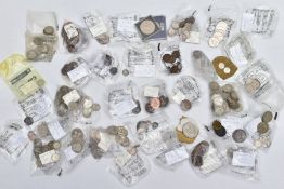 A BOX OF MIXED UK COINTAGE, to include approximately 900 grams of .925 - .500 silver coins, some