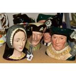 SEVEN ROYAL DOULTON LARGE CHARACTER JUGS, comprising Anne Boleyn D6644, Sir Thomas More D6792,