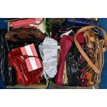 TWO BOXES OF LADIES BAGS AND PURSES, ETC, including a boxed unused Vitali leather purse, a Laura