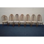 A SET OF SIX MODEL 876 BEECH SWAN BACK WINDSOR CHAIRS, and a single prince of wales back kitchen