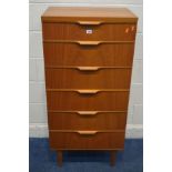 A TALL AUSTINSUITE TEAK CHEST OF SIX DRAWERS, width 61cm x 43cm x height 127cm