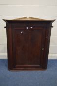 A 19TH CENTURY SCUMBLED PINE HANGING SINGLE DOOR CORNER CUPBOARD, width 94cm x depth 53cm x height