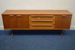 AN EARLY TO MID 20TH CENTURY TEAK SIDEBOARD, with double cupboard doors, a fall front door, both