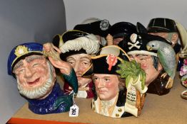 EIGHT ROYAL DOULTON LARGE CHARACTER JUGS, comprising Captain Bligh D6967, second, Old Salt, D6551,