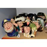 EIGHT ROYAL DOULTON LARGE CHARACTER JUGS, comprising Captain Bligh D6967, second, Old Salt, D6551,