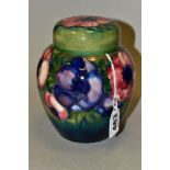 A MOORCROFT POTTERY GINGER JAR 'Anemone' pattern on green/blue ground, impressed backstamp and