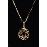 A 9CT GOLD CELTIC KNOT PENDANT, the circular openwork Celtic knot pendant hallmarked 9ct gold