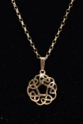 A 9CT GOLD CELTIC KNOT PENDANT, the circular openwork Celtic knot pendant hallmarked 9ct gold