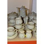 DENBY STONEWARE 'DAYBREAK' PART DINNERWARES, comprising coffee pot, cream jug, height 8.5cm, sugar