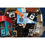 A BOX OF CAMERAS AND AND ACCESSORIES, to include an Automatica, Kodak Instamatic 200, Kodak