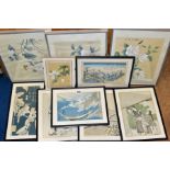 JAPANESE WOODBLOCK REPRINTS, to include 'Off the Coast of Choshi' by Katsushika Hokusai, 'Komuso and