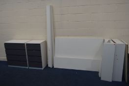 A MODERN WHITE FINISH 5FT BED FRAME, with four roller drawers (two drawers dismantled) along with