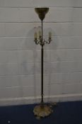 AN EARLY 20TH CENTURY BRASS FOUR BRANCH FLOORSTANDING LIGHT, with foliate decoration, height 170cm