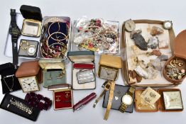 A BOX OF MISCELLANEOUS ITEMS, to include a cased white metal pendant necklace stamped 925, a variety