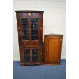 AN OAK HANGING CORNER CUPBOARD, width 72cm x depth 41cm x height 123cm together with an Sheraton