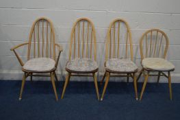 AN ERCOL MODEL 365A BLONDE ELM AND BEECH QUAKER WINDSOR ARMCHAIR, a pair of quaker Windsor chairs (