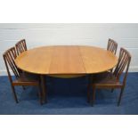 AN EARLY TO MID 20TH CENTURY TEAK CIRCULAR EXTENDING DINING TABLE, with one additional fold out