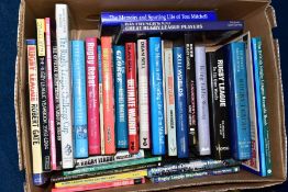 A BOX OF RUGBY RELATED BOOKS, mostly Rugby League