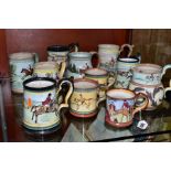 A COLLECTION OF DENBY GLYN COLLEDGE, comprising a Denby Glyn Colledge mug hand painted Hunting