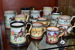 A COLLECTION OF DENBY GLYN COLLEDGE, comprising a Denby Glyn Colledge mug hand painted Hunting