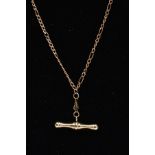 A 9CT GOLD T-BAR PENDANT NECKLACE, the T-bar pendant suspending from a signed 'I.B.B' link